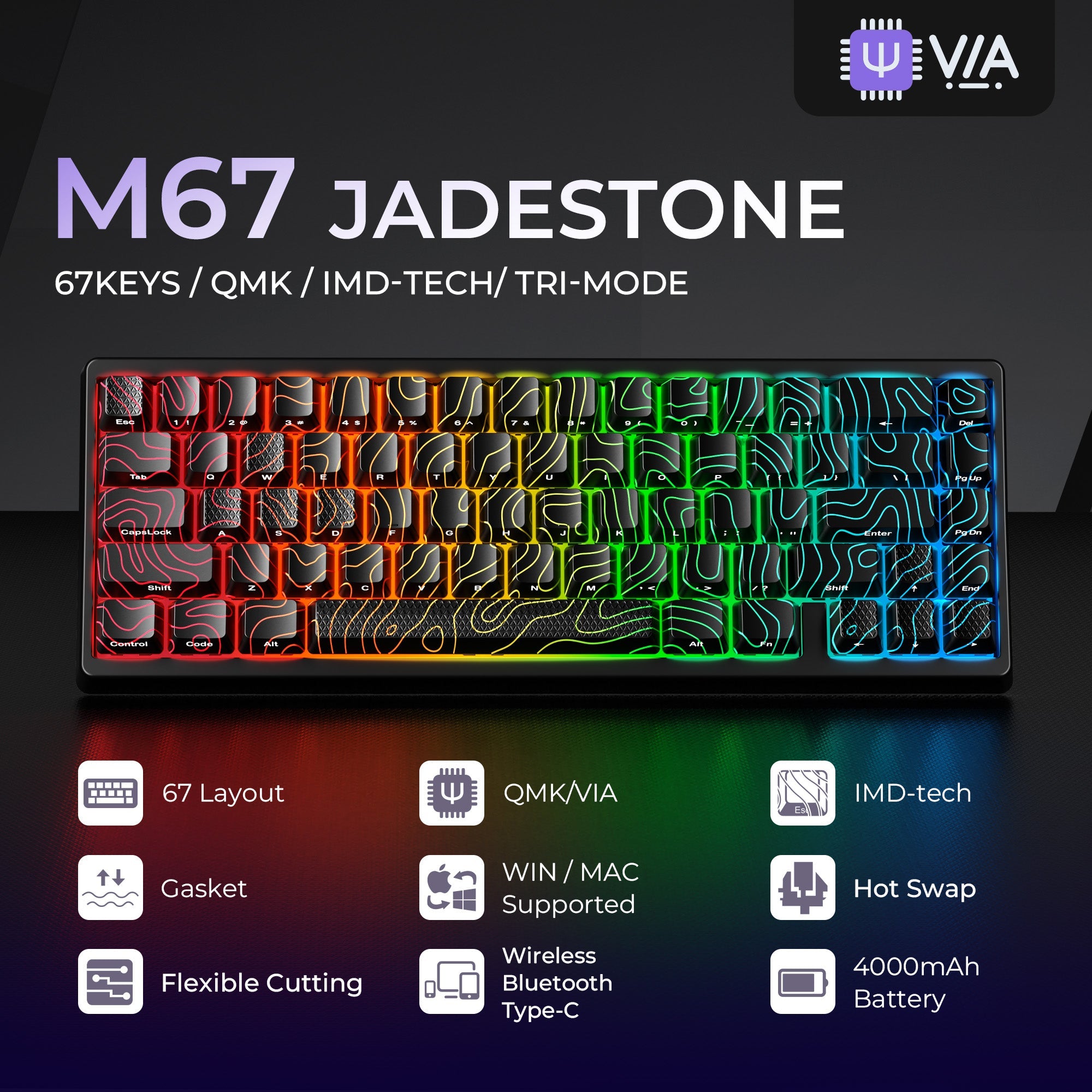 XVX M67 JadeStone Mechanical Keyboard With IMD-Tech Keycaps (Interstellar Black)